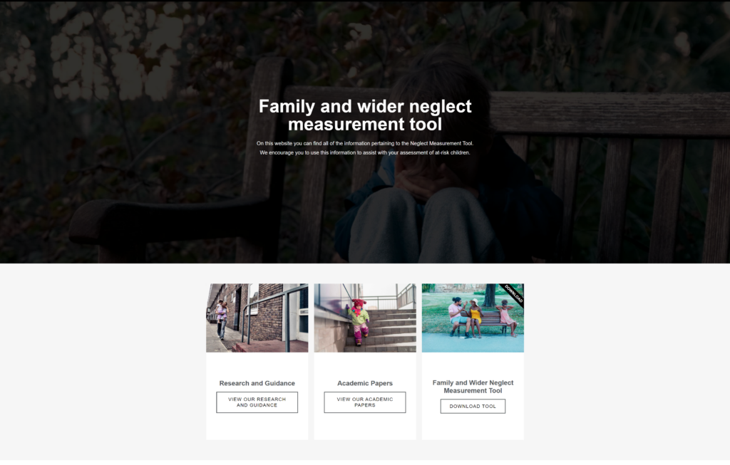 Screenshot of the Child Neglect Measurement Tool website